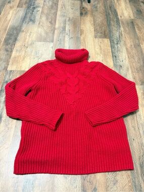 Lands' End Red Cable Knit Turtleneck Sweater